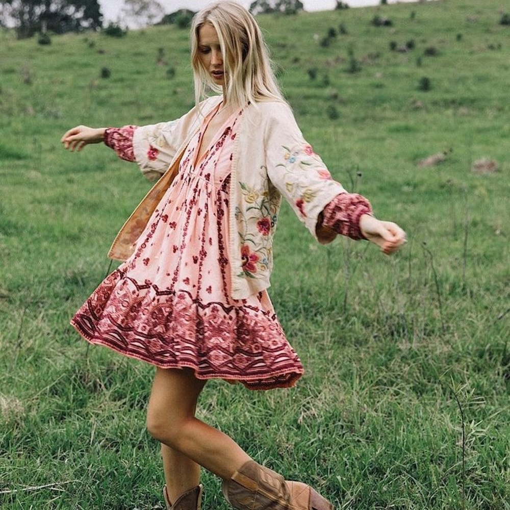 Chasing Unicorns 🌸🌾 Road Less Traveled Embroidered Kimono Jacket sz S - Picture 8 of 17
